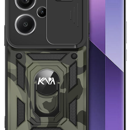 Kapa Tank Back Cover for Redmi Note 13 Pro Plus (5G) | Inbuilt Ring + Slider Shockproof Lens Protection Bumper Back Case (Black)