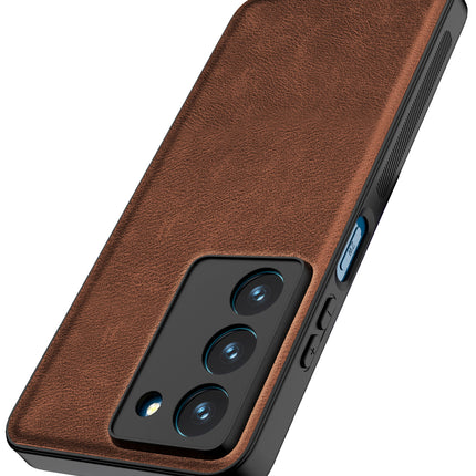 Mobizang Tux Leather Back Cover for Realme 14X | Slim Shockproof Camera Protection Bumper Case (Brown)