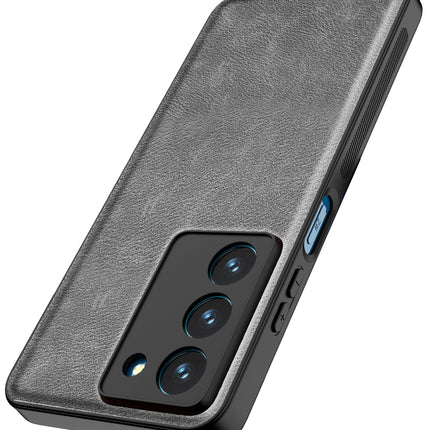 Mobizang Tux Leather Back Cover for Realme 14X | Slim Shockproof Camera Protection Bumper Case (Grey)