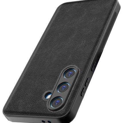 Mobizang Tux Leather Back Cover for Samsung Galaxy S24 FE | Slim Shockproof Camera Protection Bumper Case (Black)
