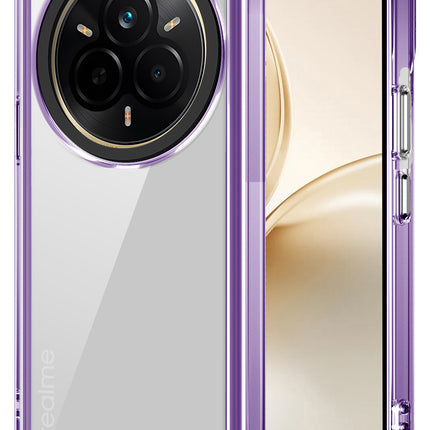 Mobizang Warrior Acrylic Clear Back Cover For Realme 14 Pro+ (Plus) 5G | Slim Shockproof [Military Grade Protection] Hybrid Bumper Case (Purple Sides)