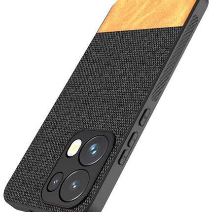 Mobizang Soft Fabric & Leather Hybrid Protective Back Cover for Oppo Reno 13 Pro | Shockproof Slim Hard Anti Slip Back Case (Black,Brown)