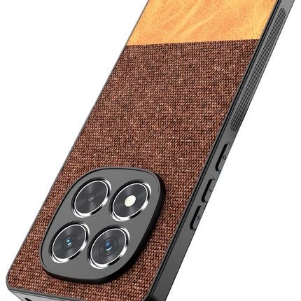 Mobizang Soft Fabric & Leather Hybrid Protective Back Cover for Redmi Note 14 Pro (5G) | Shockproof Slim Hard Anti Slip Back Case (Brown)