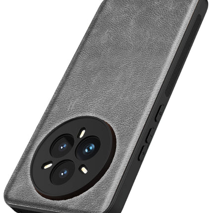 Mobizang Tux Leather Back Cover for Realme 14 Pro+ (Plus) 5G | Slim Shockproof Camera Protection Bumper Case (Grey)