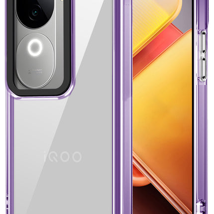 Mobizang Warrior Acrylic Clear Back Cover For Vivo V40E / iQOO Z9S | Slim Shockproof [Military Grade Protection] Hybrid Bumper Case (Purple Sides)