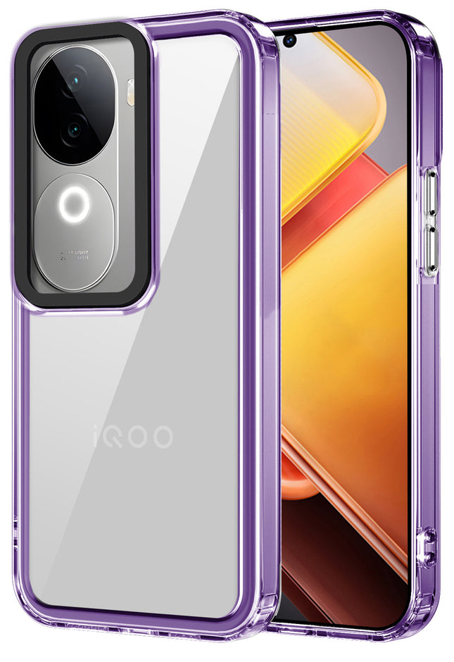 Mobizang Warrior Acrylic Clear Back Cover For Vivo V40E / iQOO Z9S | Slim Shockproof [Military Grade Protection] Hybrid Bumper Case (Purple Sides)
