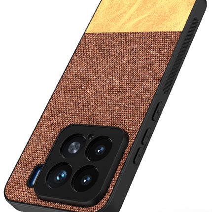 Mobizang Soft Fabric & Leather Hybrid Protective Back Cover for Xiaomi 15 5G | Shockproof Slim Hard Anti Slip Back Case (Brown)