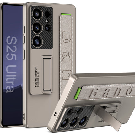 Mobizang Ultra Thin Band + Stand Back Case for Samsung S25 Ultra | Slim Camera Lens Protection Cover with Kickstand (Titanium)