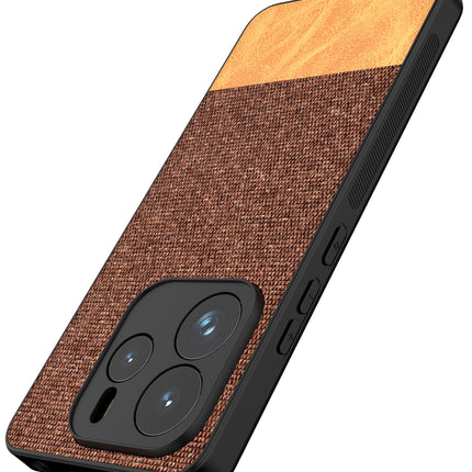 Mobizang Soft Fabric & Leather Hybrid Protective Back Cover for Redmi Note 14 (5G) | Shockproof Slim Hard Anti Slip Back Case (Brown)