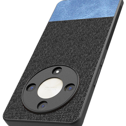 Mobizang Soft Fabric & Leather Hybrid Protective Back Cover for Honor X9B (5G) | Shockproof Slim Hard Anti Slip Back Case (Black,Blue)