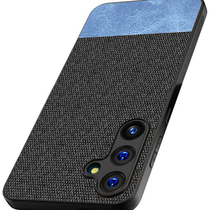 Mobizang Soft Fabric & Leather Hybrid Protective Back Cover for Samsung Galaxy A35 (5G) | Shockproof Slim Hard Anti Slip Back Case (Black,Blue)
