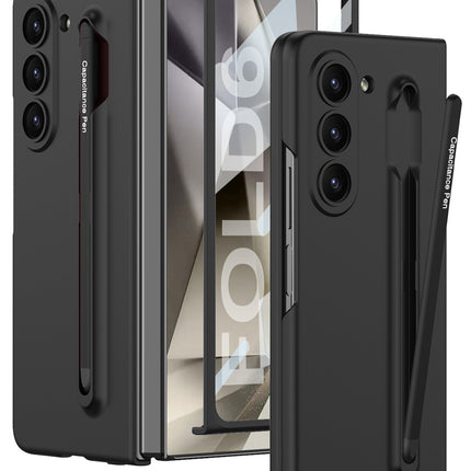 Mobizang Contrast Ulta Thin PC Case for Samsung Galaxy Z Fold 6 | Inbuilt S-Pen Holder Stand Hybrid Back Cover (Black with Black Pen)
