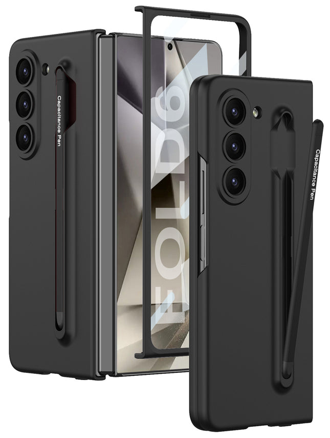 Mobizang Contrast Ulta Thin PC Case for Samsung Galaxy Z Fold 6 | Inbuilt S-Pen Holder Stand Hybrid Back Cover (Black with Black Pen)