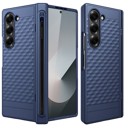 Mobizang Geometric S Pen Holder Hinge Protection Back Cover for Samsung Galaxy Z Fold6 / Fold 6 | Slim Shock proof Case with Inbuilt Glass & S Pen Slot (Blue)
