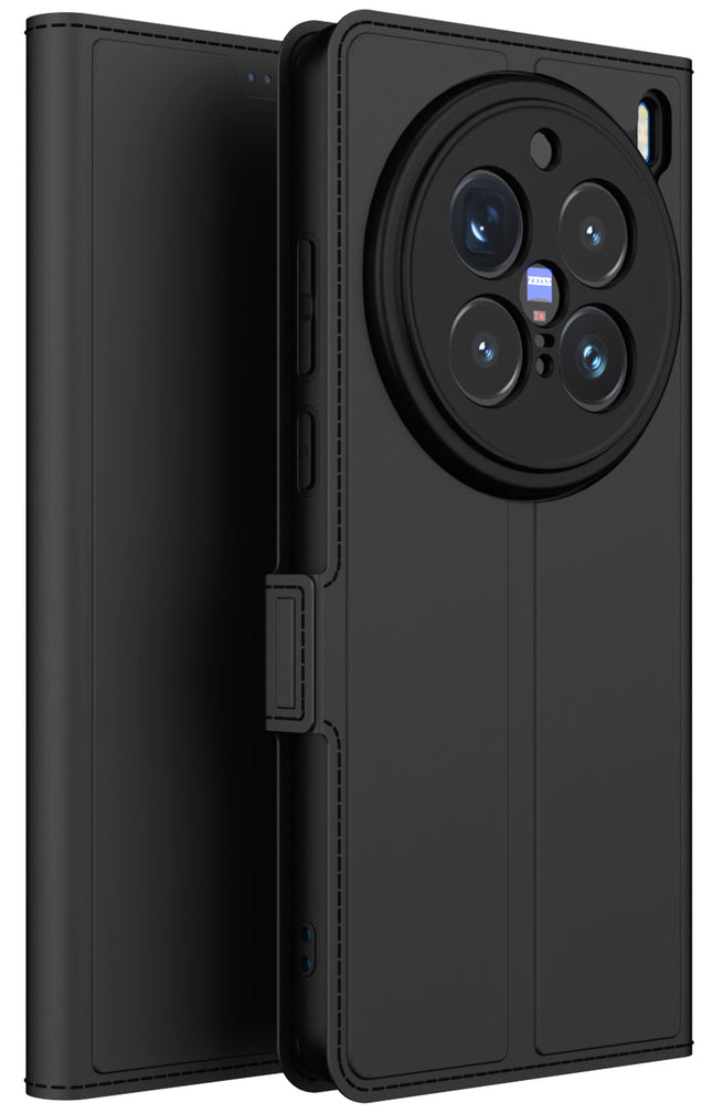 Mobizang Noble Slim Magnetic Leather Flip Case Cover for Vivo X200 Pro (5G) | Card Holder Stand Flip Wallet Case (Black)