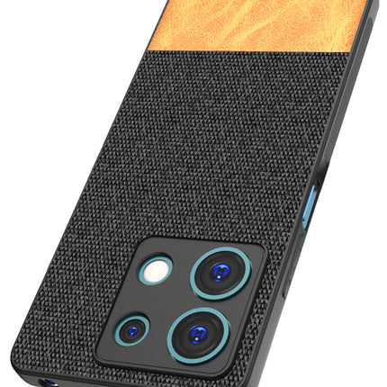 Mobizang Soft Fabric & Leather Hybrid Protective Back Cover for Redmi Note 13 (5G) | Shockproof Slim Hard Anti Slip Back Case (Black,Brown)