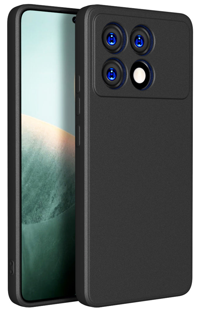 Kapa Matte Protective Lens Flexible Back Cover for Poco X6 PRO | Slim Silicone with Soft Lining Shockproof Full Body Bumper Case (Black)
