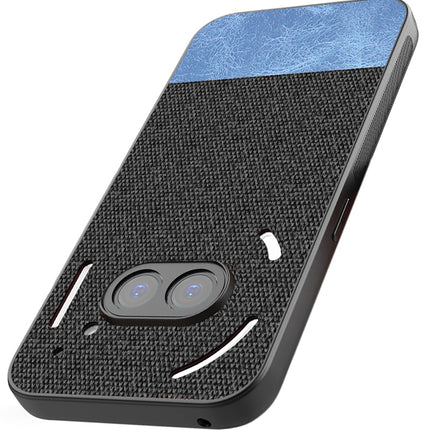 Mobizang Soft Fabric & Leather Hybrid Protective Back Cover for Nothing Phone 2A | Shockproof Slim Hard Anti Slip Back Case (Black,Blue)