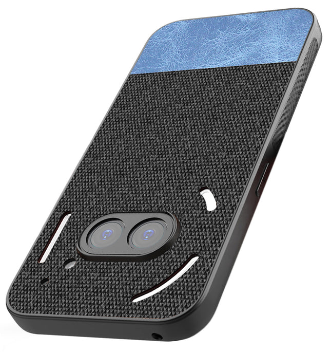 Mobizang Soft Fabric & Leather Hybrid Protective Back Cover for Nothing Phone 2A | Shockproof Slim Hard Anti Slip Back Case (Black,Blue)