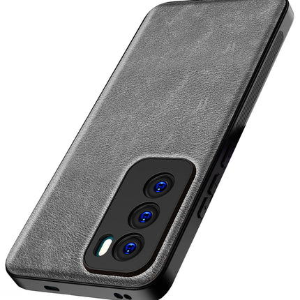 Mobizang Tux Leather Back Cover for Oppo Reno 12 (5G) | Slim Shockproof Camera Protection Bumper Case (Grey)