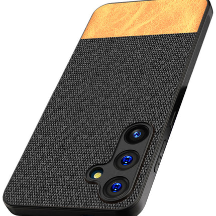 Mobizang Soft Fabric & Leather Hybrid Protective Back Cover for Samsung Galaxy A55 (5G) | Shockproof Slim Hard Anti Slip Back Case (Black,Brown)