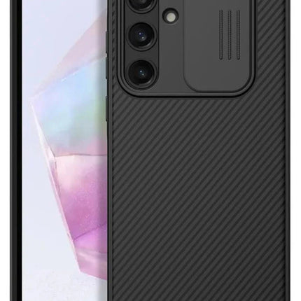 Mobizang Camshield Back Cover for Samsung Galaxy A35 (5G) | Inbuilt Slider Shockproof Lens Protection Case (Black)
