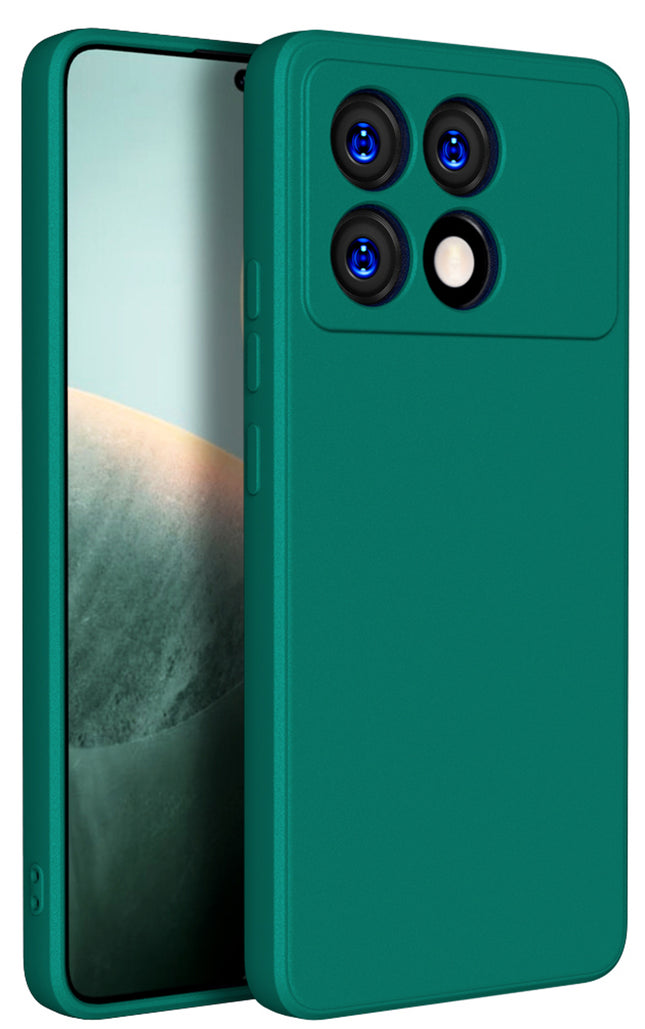 Mobizang Matte Protective Lens Flexible Back Cover for Poco X6 PRO | Slim Silicone with Soft Lining Shockproof Full Body Bumper Case (Green)