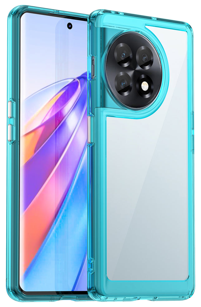 Mobizang Unicorn Acrylic Clear Back Cover For OnePlus 11R | Slim Shockproof [Military Grade Protection] Hybrid Bumper Case (Blue Sides)