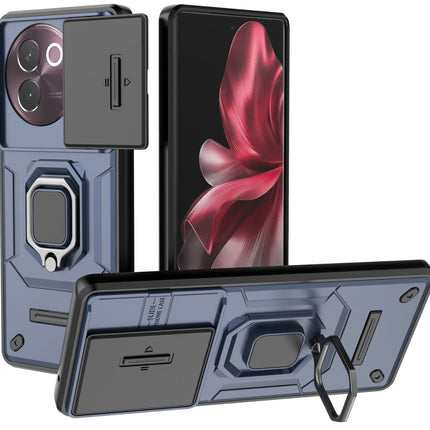 Mobizang Armor Slider Back Cover for Vivo V30E (5G) | Inbuilt Ring + Camera Slider Shockproof Lens Protection Bumper Back Case (Blue)