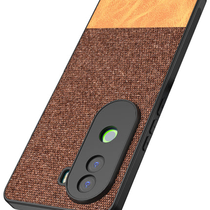Mobizang Soft Fabric & Leather Hybrid Protective Back Cover for Vivo V40E / iQOO Z9S | Shockproof Slim Hard Anti Slip Back Case (Brown)