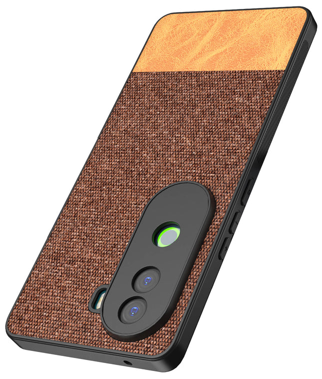 Mobizang Soft Fabric & Leather Hybrid Protective Back Cover for Vivo V40E / iQOO Z9S | Shockproof Slim Hard Anti Slip Back Case (Brown)