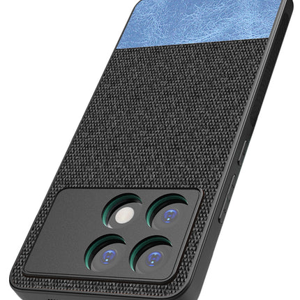 Mobizang Soft Fabric & Leather Hybrid Protective Back Cover for Poco X6 Pro | Shockproof Slim Hard Anti Slip Back Case (Black,Blue)