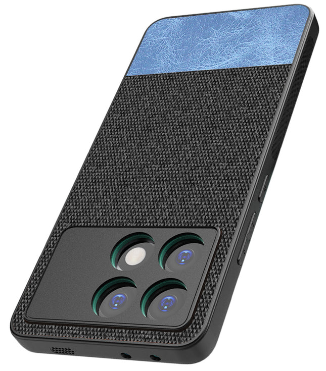 Mobizang Soft Fabric & Leather Hybrid Protective Back Cover for Poco X6 Pro | Shockproof Slim Hard Anti Slip Back Case (Black,Blue)