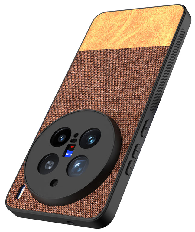 Mobizang Soft Fabric & Leather Hybrid Protective Back Cover for Vivo X200 Pro (5G) | Shockproof Slim Hard Anti Slip Back Case (Brown)