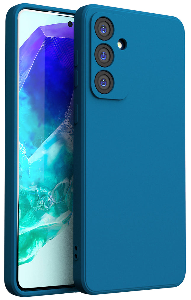 Mobizang Matte Protective Lens Flexible Back Cover for Samsung Galaxy M55 / F55 | Slim Silicone with Soft Lining Shockproof Full Body Bumper Case (Blue)