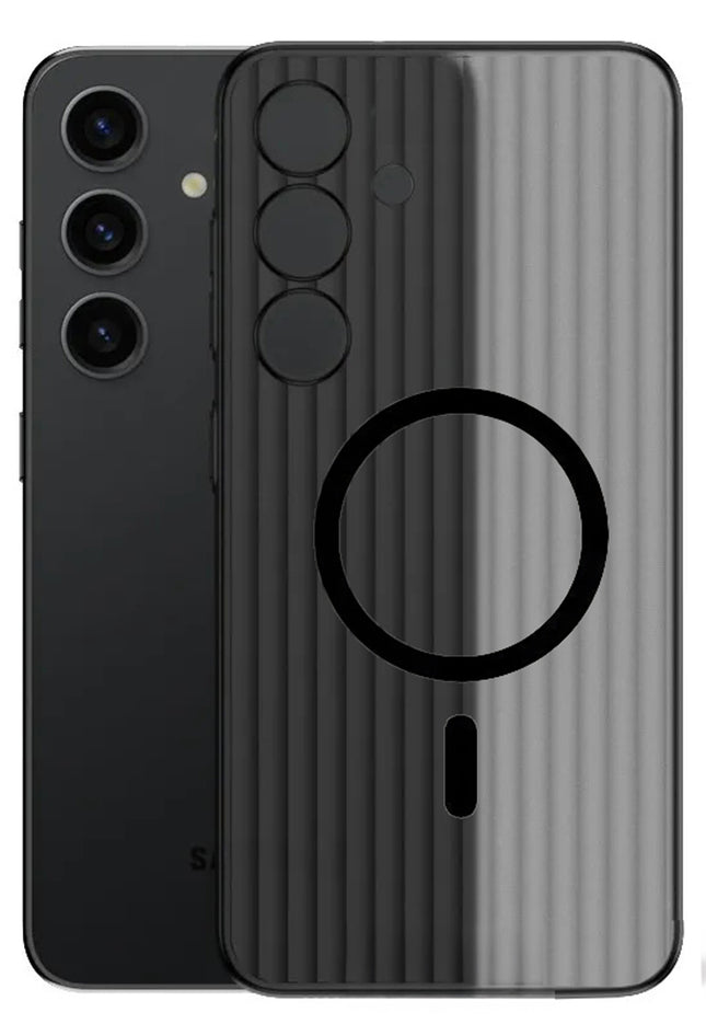 Mobizang Matte Magnetic Wave Grip Back Cover for Samsung Galaxy S25 | [MagSafe Compatible] Wireless charging, Slim, Metal Buttons, Frosted Back Case (Grey)