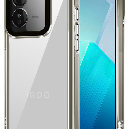 Mobizang Warrior Acrylic Clear Back Cover For IQOO Z9 | Slim Shockproof [Military Grade Protection] Hybrid Bumper Case (Grey Sides)