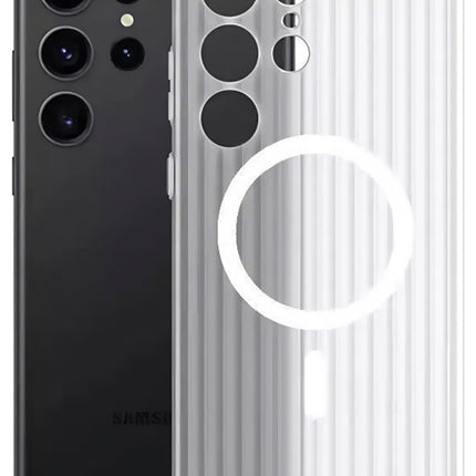 Mobizang Matte Magnetic Wave Grip Back Cover for Samsung Galaxy S25 PLUS | [MagSafe Compatible] Wireless charging, Slim, Metal Buttons, Frosted Back Case (White)