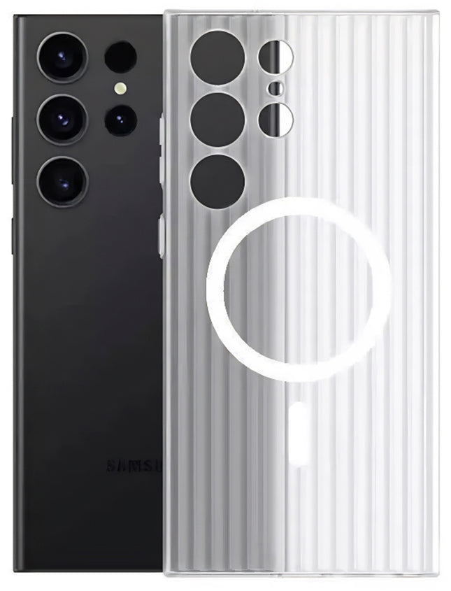 Mobizang Matte Magnetic Wave Grip Back Cover for Samsung Galaxy S25 PLUS | [MagSafe Compatible] Wireless charging, Slim, Metal Buttons, Frosted Back Case (White)