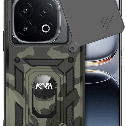 Mobizang Tank Back Cover for IQOO 13 (5G) | Inbuilt Ring + Slider Shockproof Lens Protection Bumper Back Case (Black)