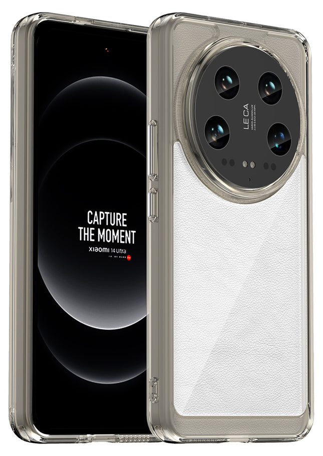 Mobizang Unicorn Acrylic Clear Back Cover For Xiaomi 14 ULTRA (5G) | Slim Shockproof [Military Grade Protection] Hybrid Bumper Case (Grey Sides)