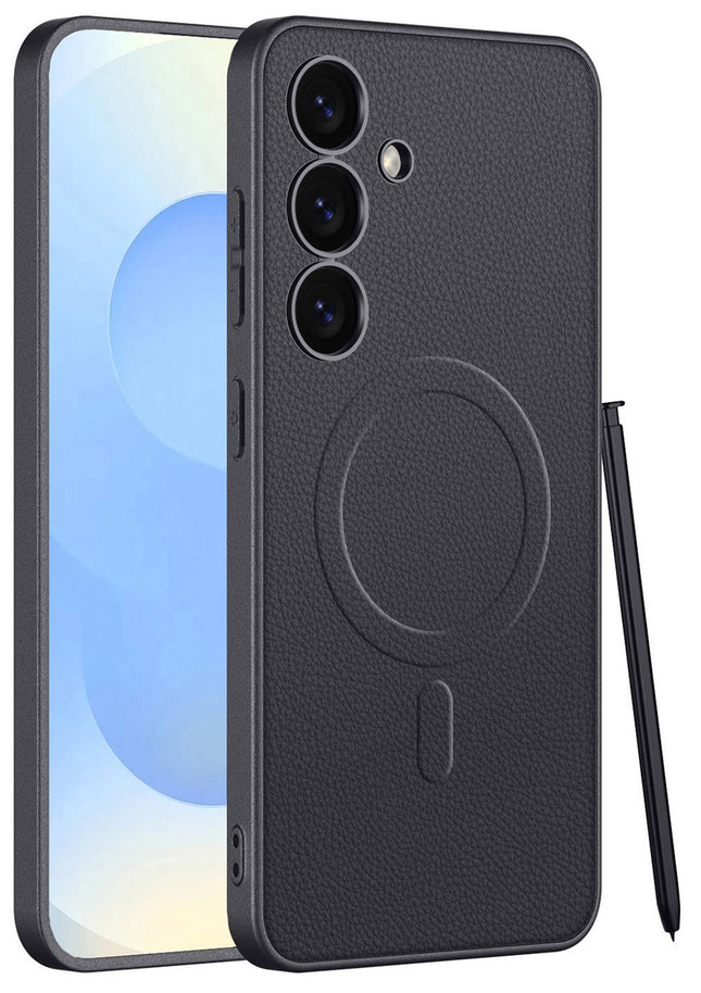 Mobizang Ultra Thin Leather & Magsafe Back Case for Samsung Galaxy S25 | with Wireless Charging Support Ring Full Body Protection Back Cover (Black)