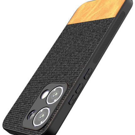 Mobizang Soft Fabric & Leather Hybrid Protective Back Cover for Oppo Reno 13 5G | Shockproof Slim Hard Anti Slip Back Case (Black,Brown)
