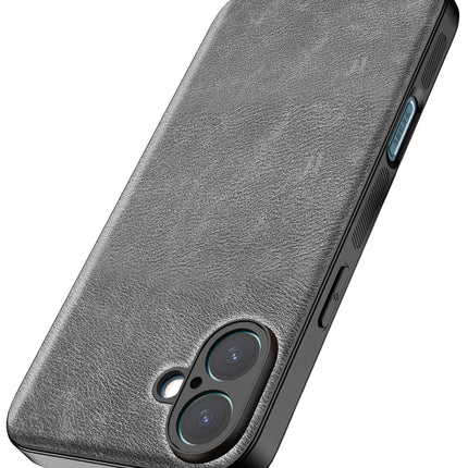 Mobizang Tux Leather Back Cover for Apple iPhone 16 | Slim Shockproof Camera Protection Bumper Case (Grey)