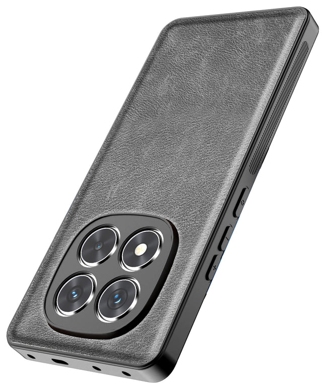 Mobizang Tux Leather Back Cover for Redmi Note 14 Pro Plus | Slim Shockproof Camera Protection Bumper Case (Grey)