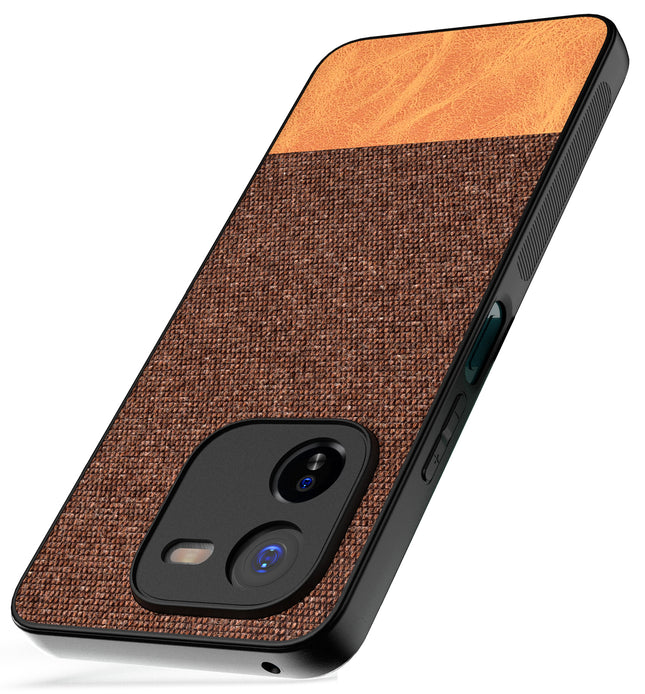 Mobizang Soft Fabric & Leather Hybrid Protective Back Cover for IQOO Z9X | Shockproof Slim Hard Anti Slip Back Case (Brown)