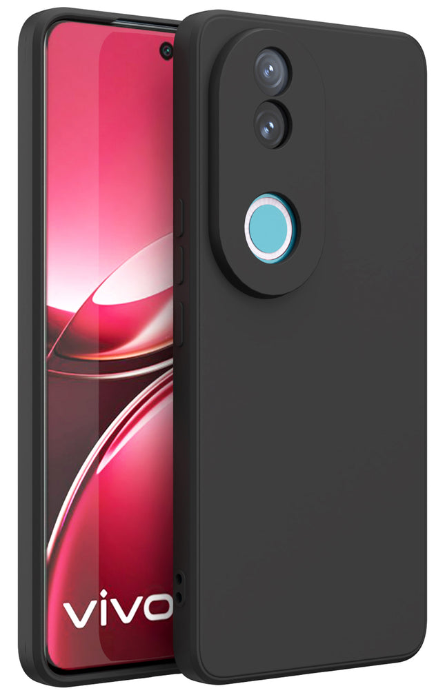 Mobizang Matte Protective Lens Flexible Back Cover for Vivo V50 / V50E 5G | Slim Silicone with Soft Lining Shockproof Full Body Bumper Case (Black)