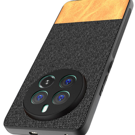 Mobizang Soft Fabric & Leather Hybrid Protective Back Cover for Realme 12 Pro / 12 Pro Plus | Shockproof Slim Hard Anti Slip Back Case (Black,Brown)
