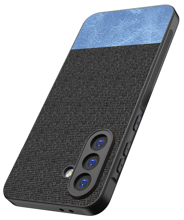 Mobizang Soft Fabric & Leather Hybrid Protective Back Cover for Samsung Galaxy A16 | Shockproof Slim Hard Anti Slip Back Case (Black,Blue)