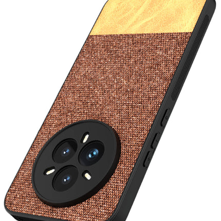 Mobizang Soft Fabric & Leather Hybrid Protective Back Cover for Realme 14 Pro+ (Plus) 5G | Shockproof Slim Hard Anti Slip Back Case (Brown)